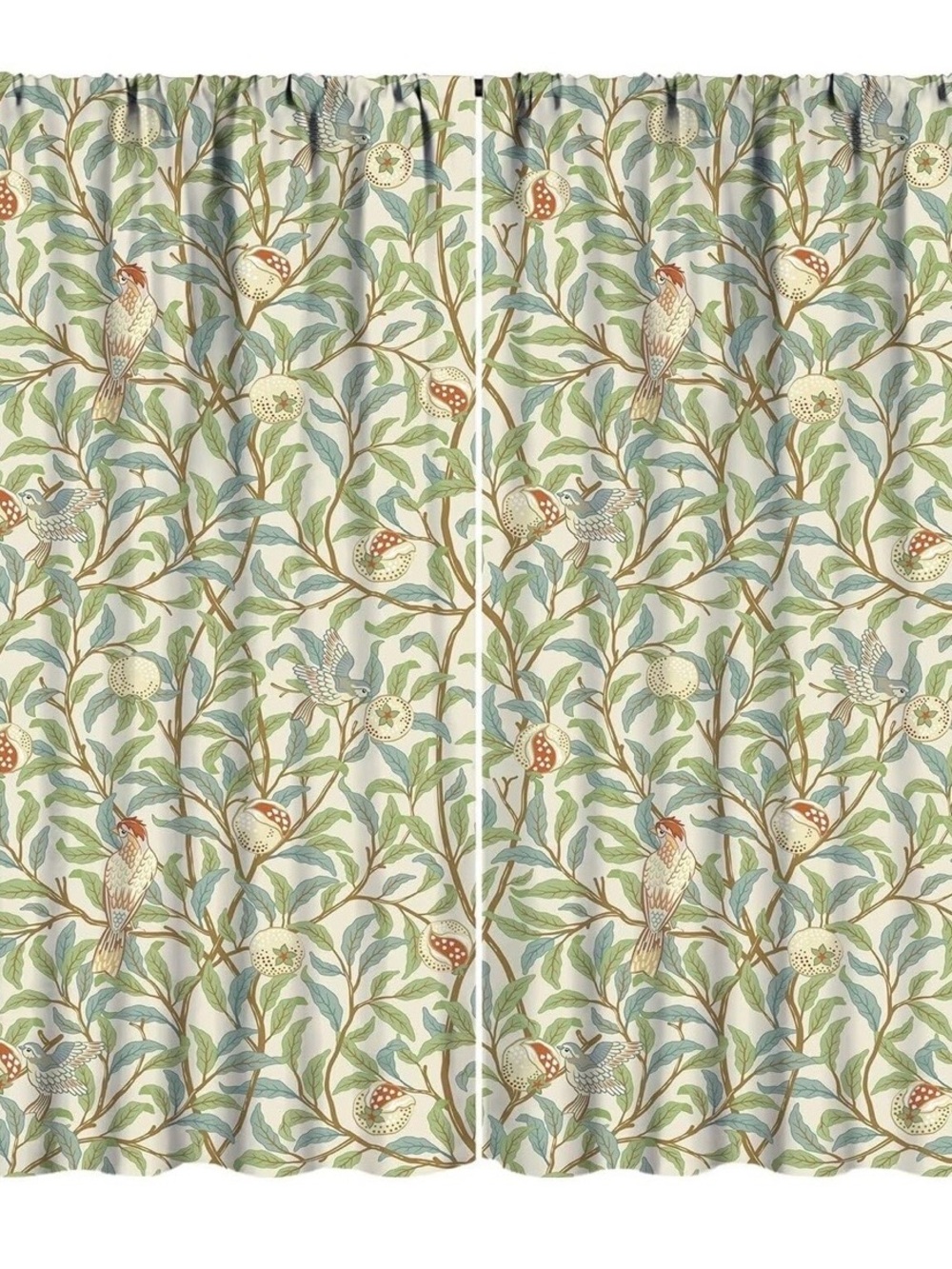 William Morris Curtains Vintage Abstract Birds Leaves Blue Green Bohemian Art Pr